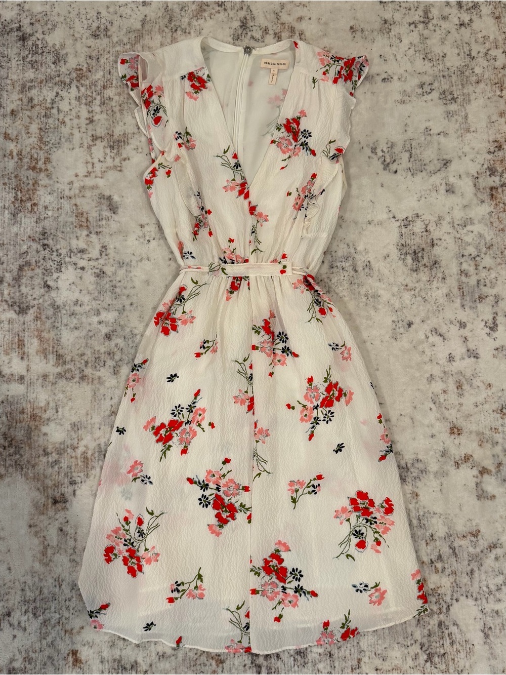 Rebecca Taylor 100% Silk Floral Ruffle V-Neck Mini Dress | Womens 4